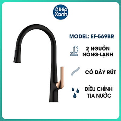 Vòi Rửa Chén Nóng Lạnh Ecalite EF-K569BR - Có Dây Rút - Điều Chỉnh Tia Nước - Đồng Thau Sơn Đen - Hàng Chính Hãng