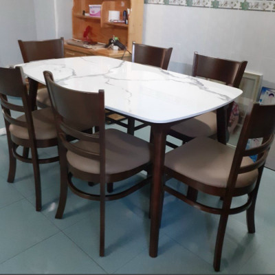 Bộ bàn ăn Juno Sofa 6 ghế Cheap2 mặt đá vân mây