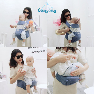 Địu ngồi trẻ em cao cấp siêu mềm - siêu thoáng 4 tư thế Comfybaby CF119HC003 cho bé từ sơ sinh tới 36 tháng có mũ đỡ đầu