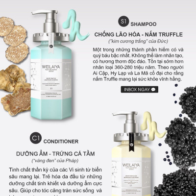 Combo Dầu gội xả phục hồi đa tầng nấm Truffle Weilaiya hương nước hoa và Dầu gội gừng hà thủ ô Weilaiya 400ml