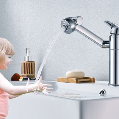 Vòi rửa mặt Lavabo cổ xoay 720 độ đa chiều, củ đồng, thân ngắn, mạ Crom, điều chỉnh nhiều chế độ tia nước Minh House