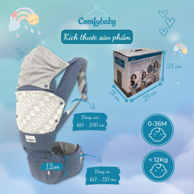 Địu ngồi trẻ em cao cấp siêu mềm - siêu thoáng 4 tư thế Comfybaby CF119HC003 cho bé từ sơ sinh tới 36 tháng có mũ đỡ đầu