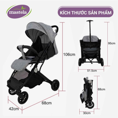 Xe đẩy gấp gọn cho bé Mastela HN-275 - Xe đẩy em bé sơ sinh cao cấp với tay kéo du lịch tiện lợi và khung aluminium siêu bền bảo hành 12 tháng