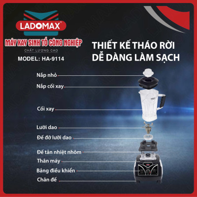 Máy xay sinh tố công nghiệp 2380W Ladomax chống rung ồn, inverter tiết kiệm điện, chân đế nhôm tản nhiệt tốt, moto lõi đồng, xay rau má, xay đá, sinh tố...có linh kiện thay thế - Hàng chính hãng