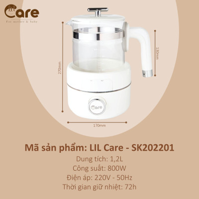 Bình đun nước siêu tốc dung tích 1,2L, công suất 800W, điện áp 220V-50Hz, đun sôi nhanh, khử mùi clo, giữ nhiệt 72h - Hàng chính hãng