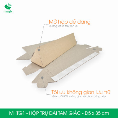 MHTG1 - D5x35 cm - 60 Hộp trụ dài tam giác thay thế ống giấy - Hộp carton đóng gói hàng