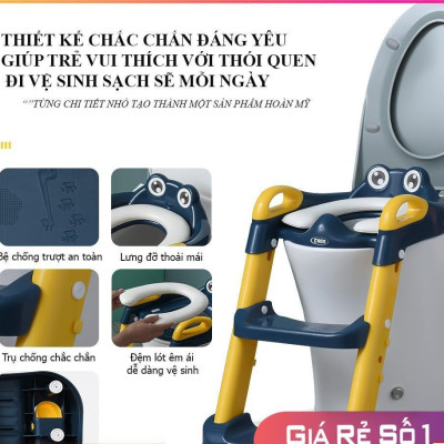 Nắp thu nhỏ bồn cầu cho trẻ, có thang và tay vịn chắc chắn, gấp mở gọn gàng