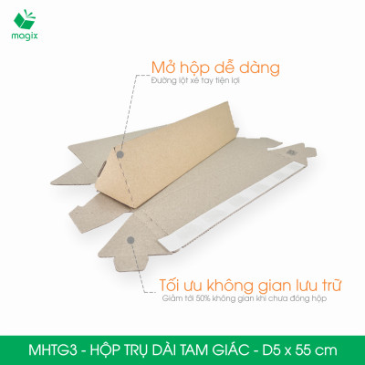 MHTG3 - D5x55 cm - 60 Hộp trụ dài tam giác thay thế ống giấy - Hộp carton đóng gói hàng