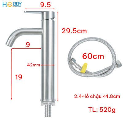 Vòi chậu lavabo lạnh gắn bàn đá inox 304 xước mờ Hobby home decor LBL8