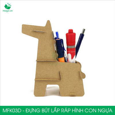 MFK03D - Đựng bút lắp ráp hình con ngựa, đồ đựng bút hình thú bằng giấy carton siêu cứng