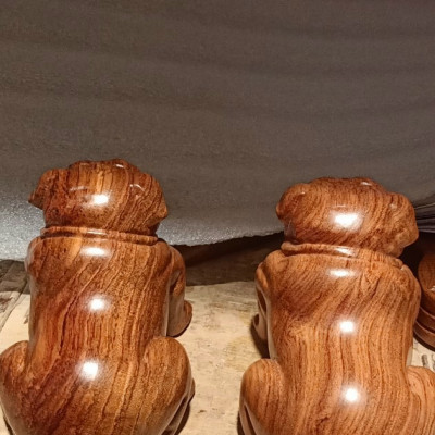 Cặp tượng cún chó con bằng gỗ hương đá kt 15×10×9cm