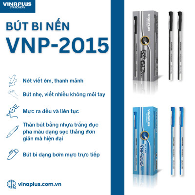Hộp 20 chiếc bút bi nến Vinaplus VNP-2015 ngòi 0,7mm 2 màu mực xanh đen cho văn phòng, học sinh, sinh viên