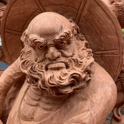 Tượng đạt ma sư tổ hàng long ,phục nghê ,bằng gỗ hương đá liền khối kt cao 1m20×39×19cm