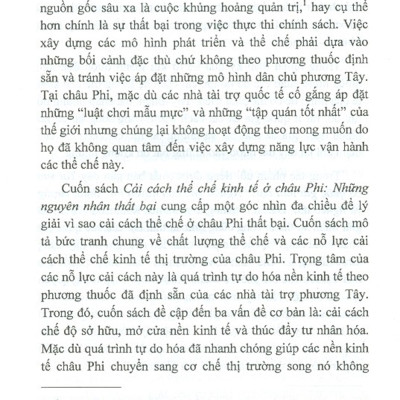 Cải Cách Thể Chế Kinh Tế Ở Châu Phi - Những Nguyên Nhân Thất Bại (Sách Chuyên Khảo)
