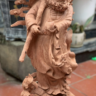 Tượng đạt ma sư tổ hàng long ,phục nghê ,bằng gỗ hương đá liền khối kt cao 1m20×39×19cm