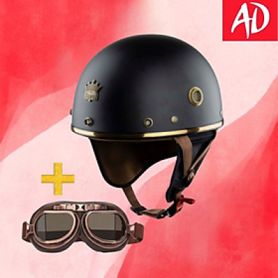 Mũ bảo hiểm xe máy 1/2 Royal M379 kèm kính phi công đồng cao cấp, mũ có ốp tai da tháo rời dễ dàng