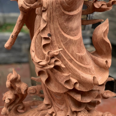 Tượng đạt ma sư tổ hàng long ,phục nghê ,bằng gỗ hương đá liền khối kt cao 1m20×39×19cm