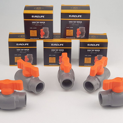 Van uPVC thân đúc bi nhưa ABS 21, 27, 34, 42, 49, 60mm Eurolife EL-VN (tay cam)