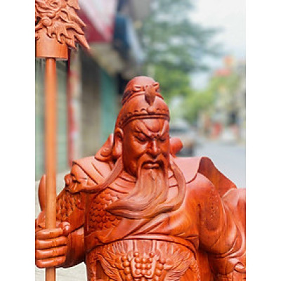 Tượng quan công cầm đao đứng trên gốc cây tùng kt cao 70
