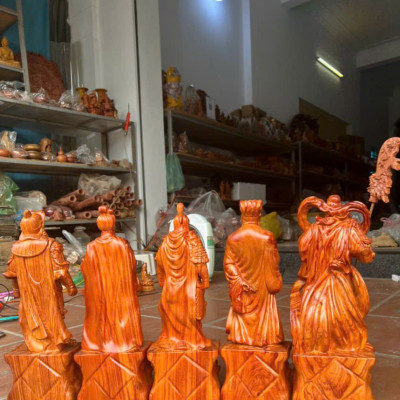 Bộ tượng điêu khắc ngũ hổ tướng bằng gỗ hương đá kt cao 40cm 