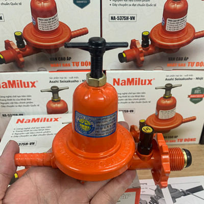 Bộ van gas cao áp tự động an toàn Namilux NA-537SH + [1.5m] dây dẫn gas + [2 cái] cổ dê - cho Bếp Khè DÙNG BÌNH GAS XÁM, GAS PETROLIMEX - Hàng chính hãng
