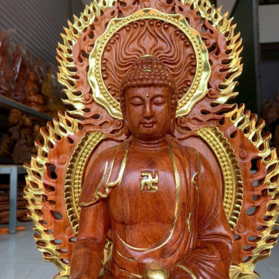 Bộ tượng thất phật được sư bằng gỗ hương đá kt cao 40×20cm +lá chắn hào quang cao tổng 54cm 