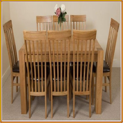 Bộ bàn ăn Rustic Oak bàn 1m8, kèm 8 ghế juno sofa ( Vàng Gỗ Tự Nhiên)