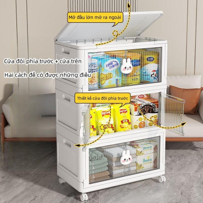 Tủ đựng đồ gấp gọn hoạt hình, tủ nhựa đựng đồ lắp ghép xếp gọn ngang 60cm, không cần lắp đặt, khả năng chịu tải mạnh