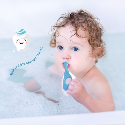 Bàn chải đánh răng cho bé từ 0 đến 3 tuổi, bàn chải siêu mảnh 3 trong 1 KUKU KU1138
