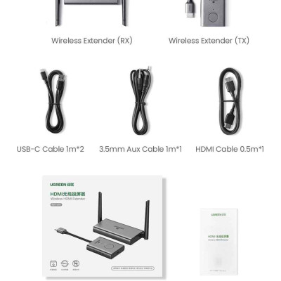 Ugreen UG29463CM506TK 50M 1080P@60Hz Bộ kéo dài tin hiệu HDMI + VGA + 3.5mm không dây 60Mhz 5Ghz Vỏ nhôm 50633a - HÀNG CHÍNH HÃNG