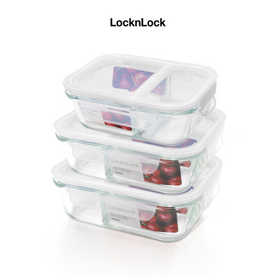 Hộp thủy tinh LocknLock BLANC bảo quản thực phẩm 2 ngăn 1040ml LLG1202 - Hàng chính hãng, chịu nhiệt cao, có ngăn - JoyMall