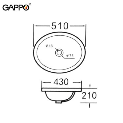CHẬU LAVABO SỨ ÂM BÀN NHẬP KHẨU NGA GAPPO GT312 MEN TUYẾT OVAL - HÀNG CHÍNH HÃNG