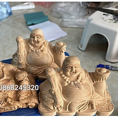 Tượng phật di lặc mini nâng thỏi vàng gỗ ngọc am thơm nức kt 15×9×9cm 