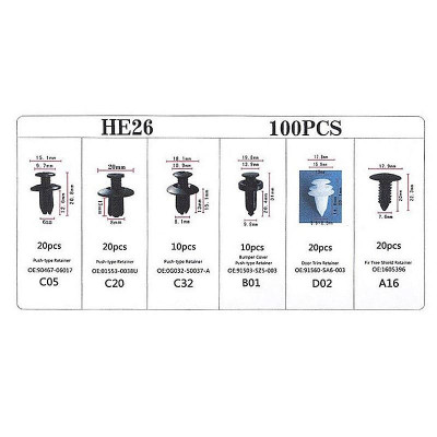 Bộ 100 Chốt Vít Vặn Các Bộ Phận Trên Xe Hơi Chất Liệu Nhựa Kèm Hộp Đựng phụ tùng ô tô