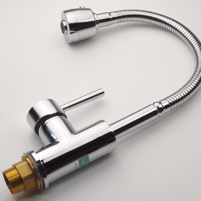 Vòi rửa chén nóng lạnh cần lò xo Đồng mạ Chrome Eurolife EL-KM03 (Trắng bạc)