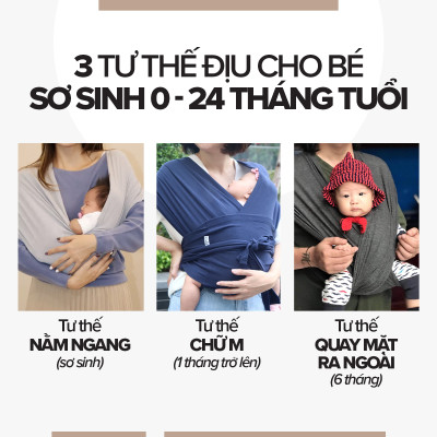 [Thiết Kế Mới - Màu Charcoal] Địu Vải Em Bé Sling Baby Sling Nova/Nova Plus Dễ Địu Êm Vai An Toàn Cho Bé 0–24 Tháng
