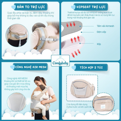 Địu ngồi cao cấp 4 tư thế  2 trong 1 Comfybaby CF818
