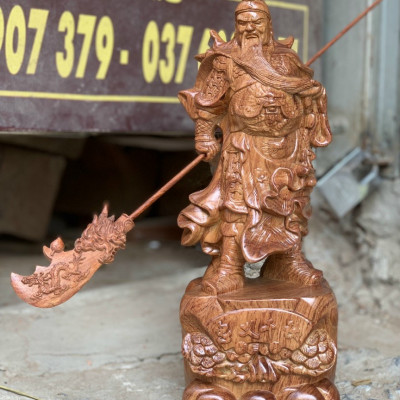 Tượng quan công sách đao gỗ hương kt cao 20