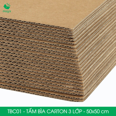 TBC01 - 50x50 cm - 5 tấm bìa carton 3 lớp nguyên tấm cứng cáp, bìa gói hàng, bìa mô hình