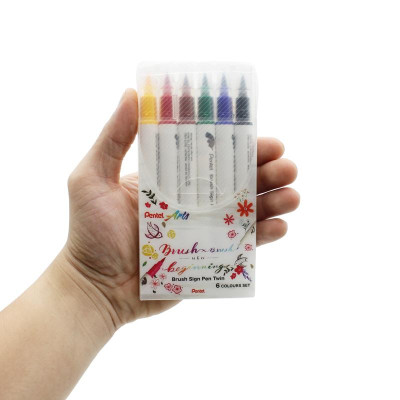 Bộ 6 Bút Lông Màu Nước 2 Đầu - Brush Sign Pen Twin - Pentel Art SESW30C-06E