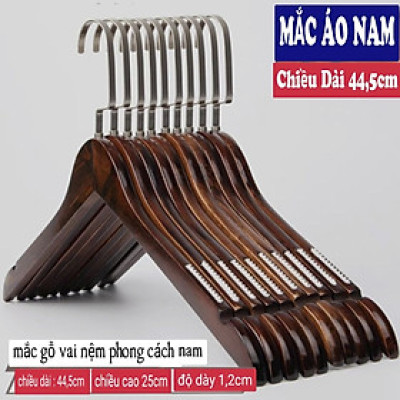 Móc Gỗ Nâu Treo Quần Áo Đầu Móc Dẹp KTN 44.5cm