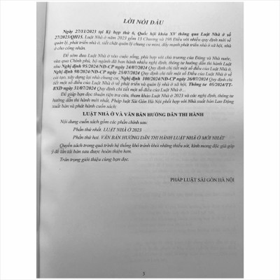 Sách Luật Nhà Ở và Văn Bản Hướng Dẫn Thi Hành (V2482D)