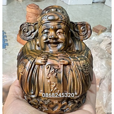 Tượng thần tài mini bằng gỗ mụn hoa kt 10×7×7cm 