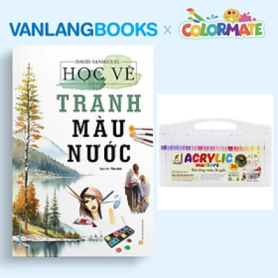Sách Học Vẽ Tranh Màu Nước + Hộp 36 Bút Lông Màu Acrylic Marker - Vanlangbooks x Colormate