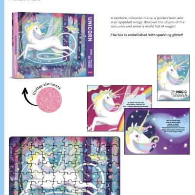 Bộ tranh ghép xếp hình 100 mảnh dành cho bé kèm truyện chủ đề kỳ lân - Book & Giant Puzzle - Unicorn - 100 Pieces