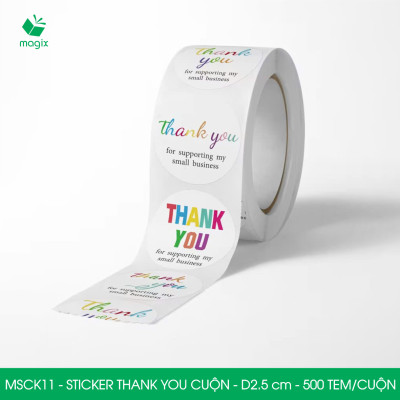 MSCK11 - D2.5 cm - 1 Cuộn 500 sticker thank you tròn, nhãn dán thank you, tem dán cảm ơn
