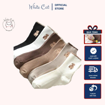 Set 5 đôi Tất nữ cao cổ họa tiết gấu Hàn Quốc