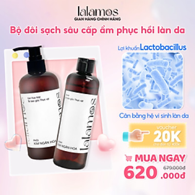 Combo cấp ẩm Lalamos Sữa rửa mặt phôi Kim Ngân Hoa 280ml + Toner cánh Kim Ngân Hoa 250ml