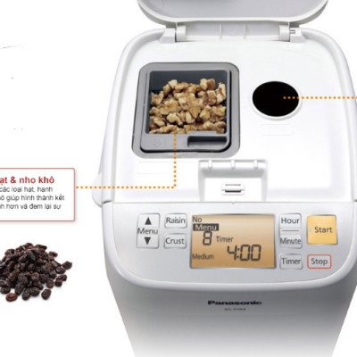 Máy Làm Bánh Mì Panasonic SD-P104WRA - Chế độ hẹn giờ 13 tiếng - Chức năng ghi nhớ khi mất điện - 13 thực đơn tự động - Hàng chính hãng