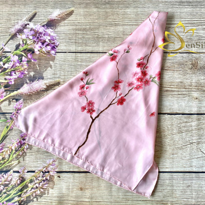 Khăn Choàng Cổ Lụa Cao Cấp Vẽ Hoa Đào SenSilk 180x55cm, Tơ Lụa Bảo Lộc Cao Cấp, Khăn Quấn Cổ Thời Trang Cao Cấp